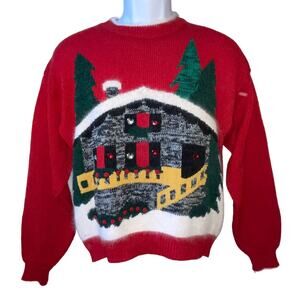 VINTAGE Ivy Ski Chalet Winter Wonderland Ugly Christmas Sweater Size Small